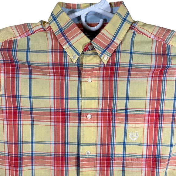 Chaps Other - Chaps Mens Easy Care Plaid Short Sleeve Button Down Shirt Yellow Orange Blue M